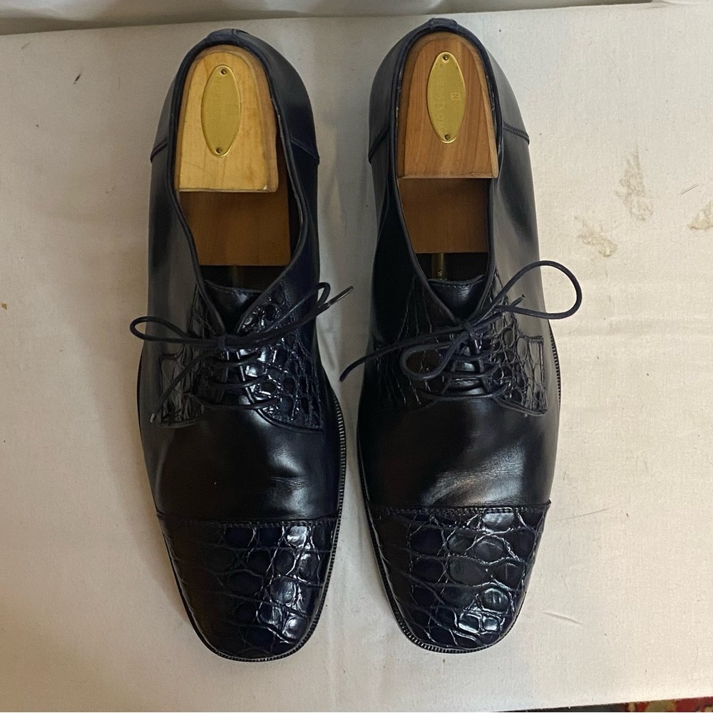 Vintage R.Martegani leather dark blue Leather/gator pattern Men's Shoes size11.5